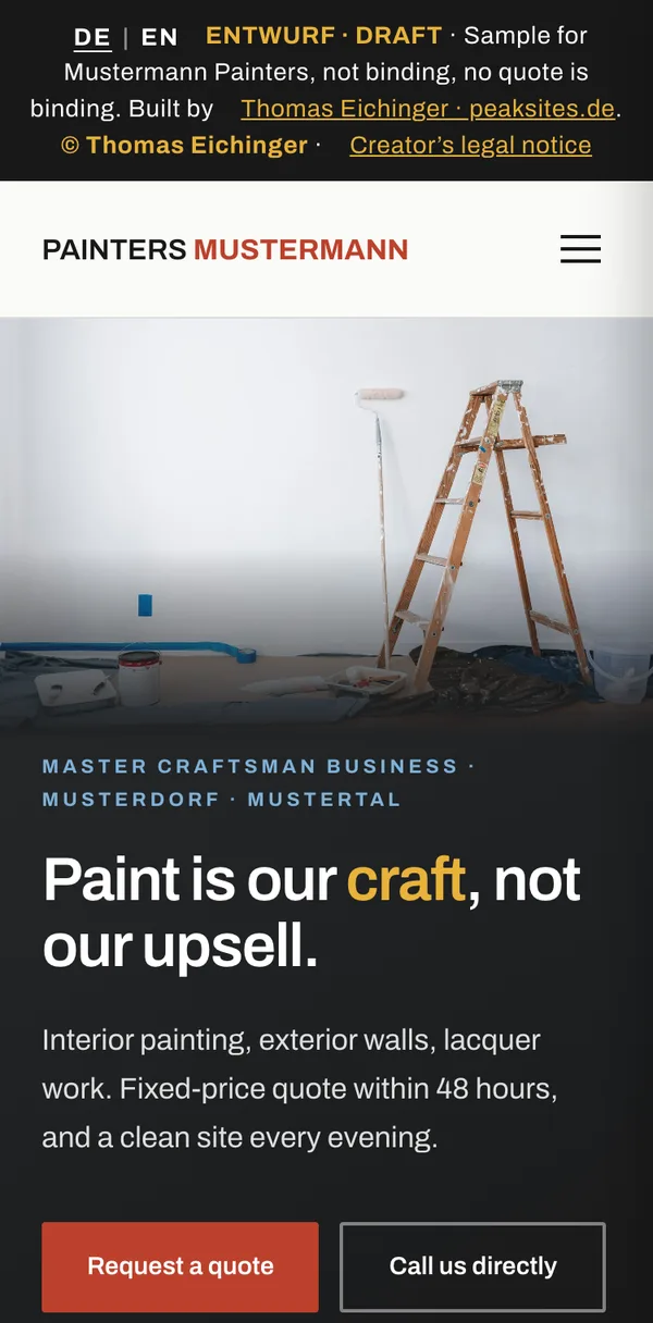 PEAK sample site for Mustermann painters