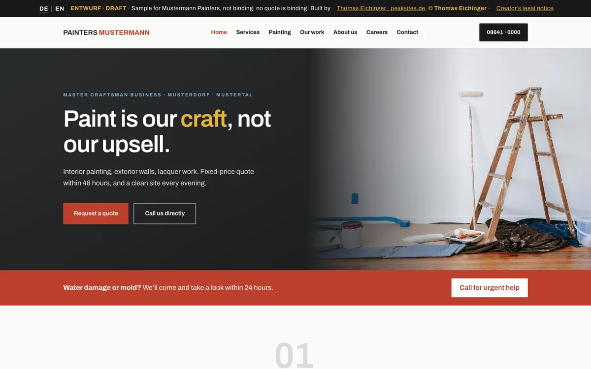 PEAK sample site for Mustermann painters