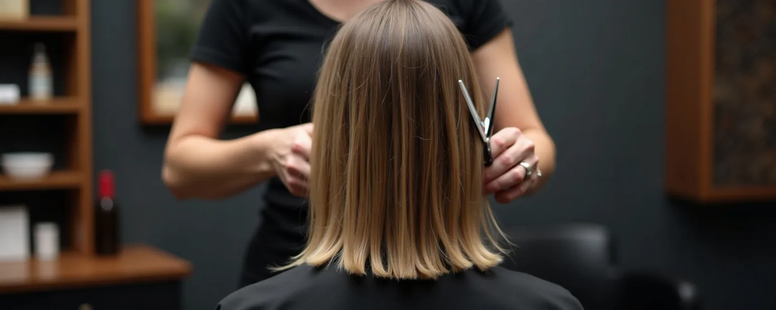 Schnitt am nassen Haar, Kundin von hinten