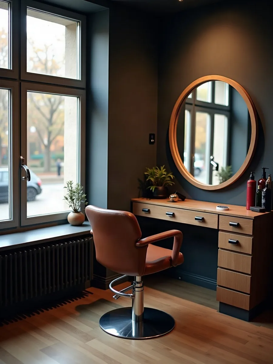 Lena’s chair by the window with a round mirror