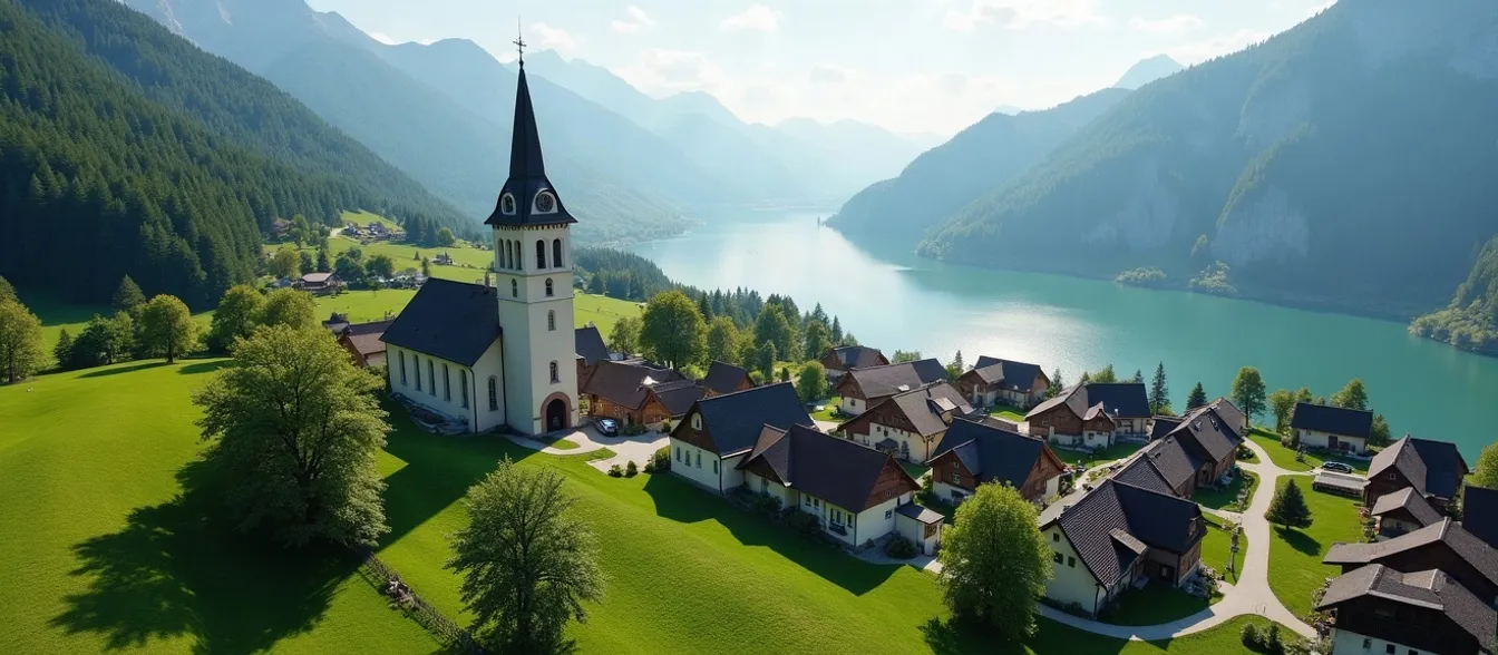 Mit KI erzeugt Blick über Musterdorf am See