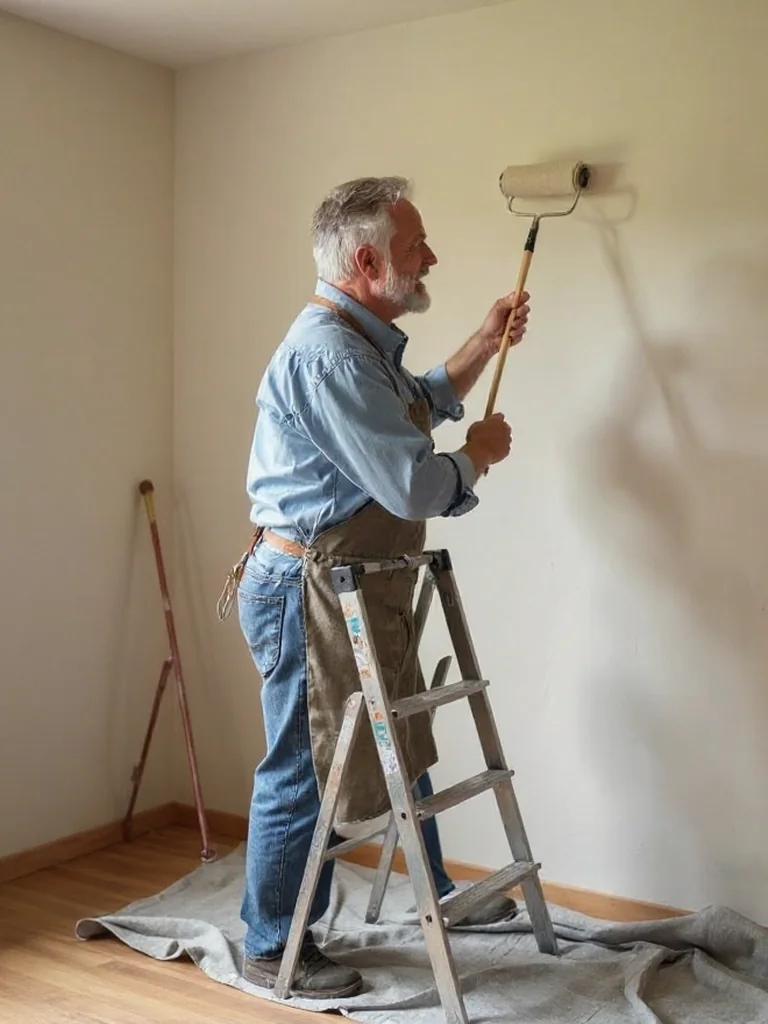 Mit KI erzeugt Michael Mustermann streicht eine Wand mit der Farbrolle
