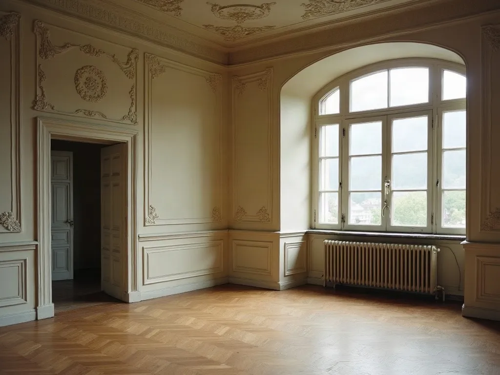Mit KI erzeugt Altstadtwohnung mit hohen Decken und Holzboden