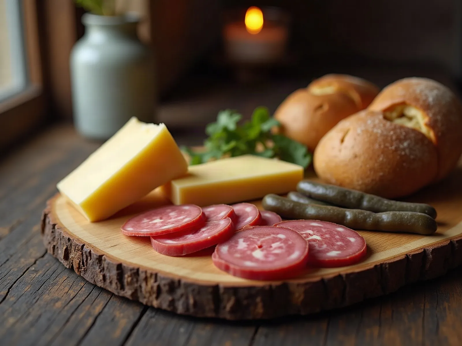 Brotzeit board with cheese, sausage and bread