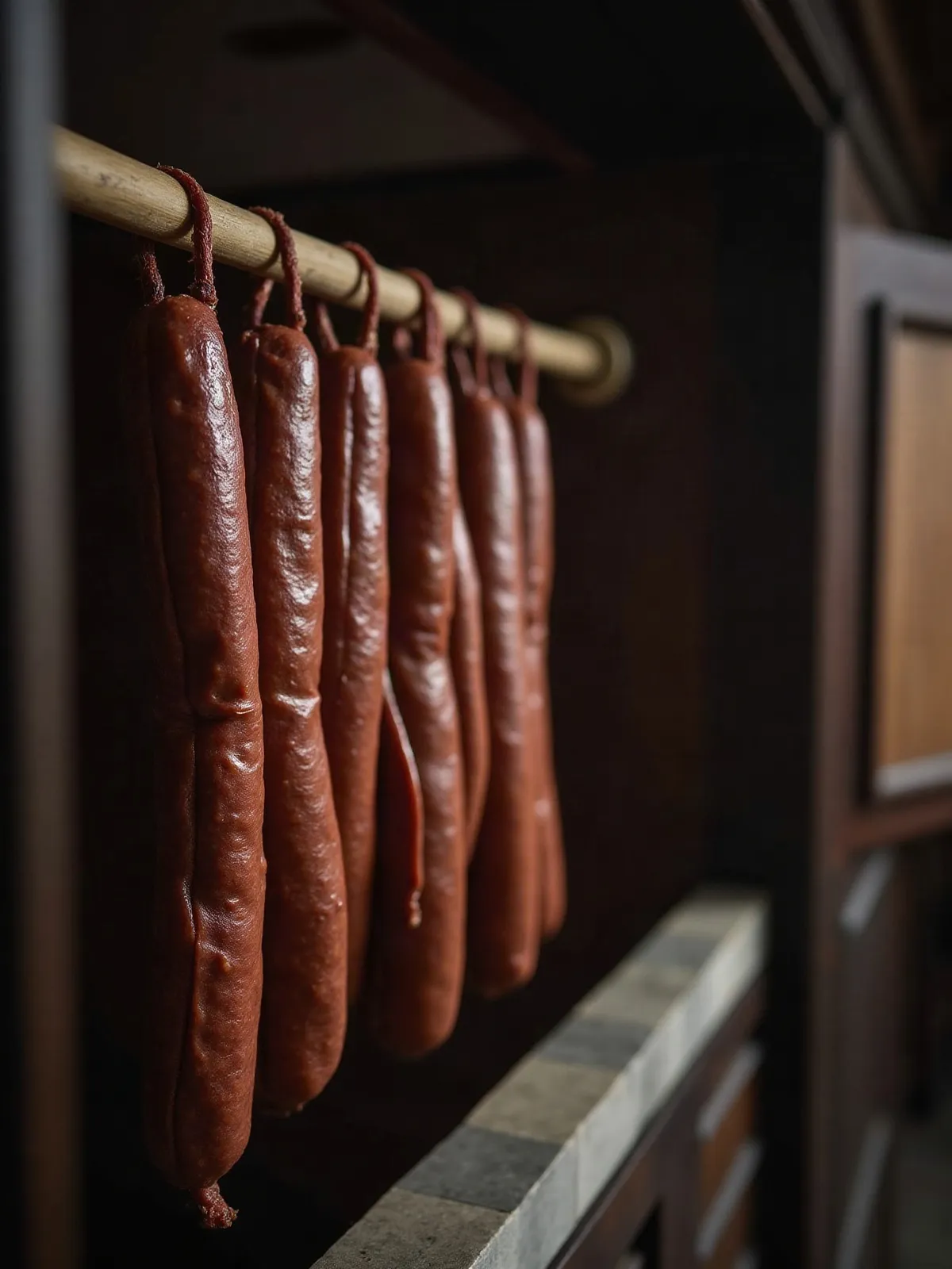 AI-generated Kaminwurzen in the smokehouse