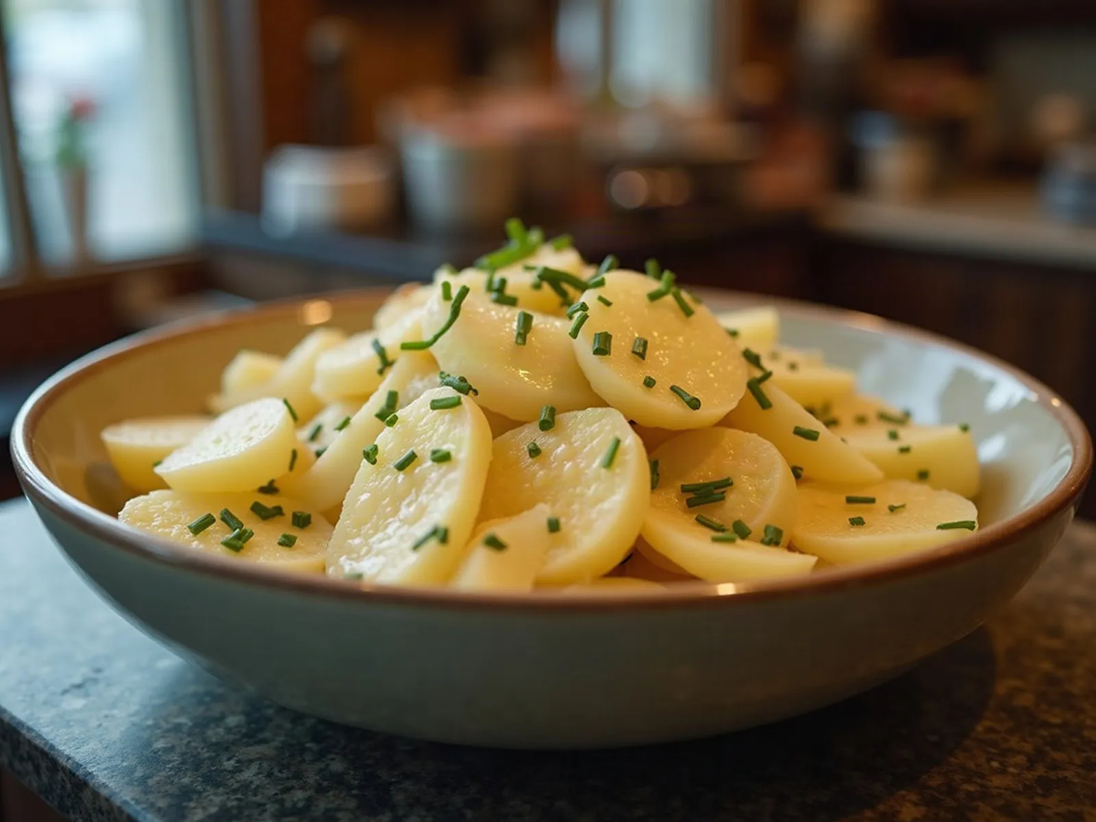 Mit KI erzeugt Schüssel mit bayerischem Kartoffelsalat