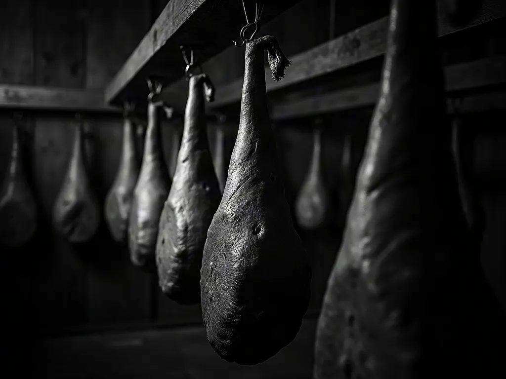 AI-generated Raw ham in the aging chamber