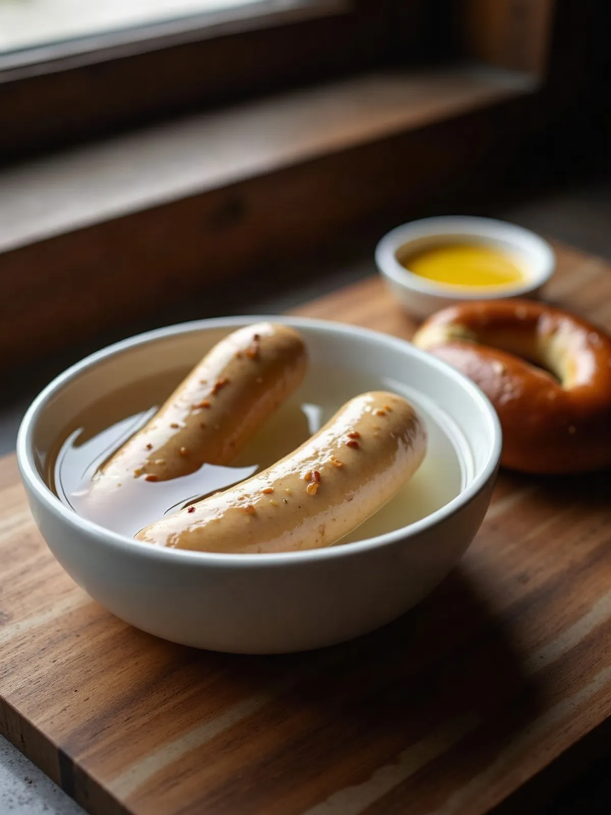 AI-generated Weißwürste with Brezn and sweet mustard