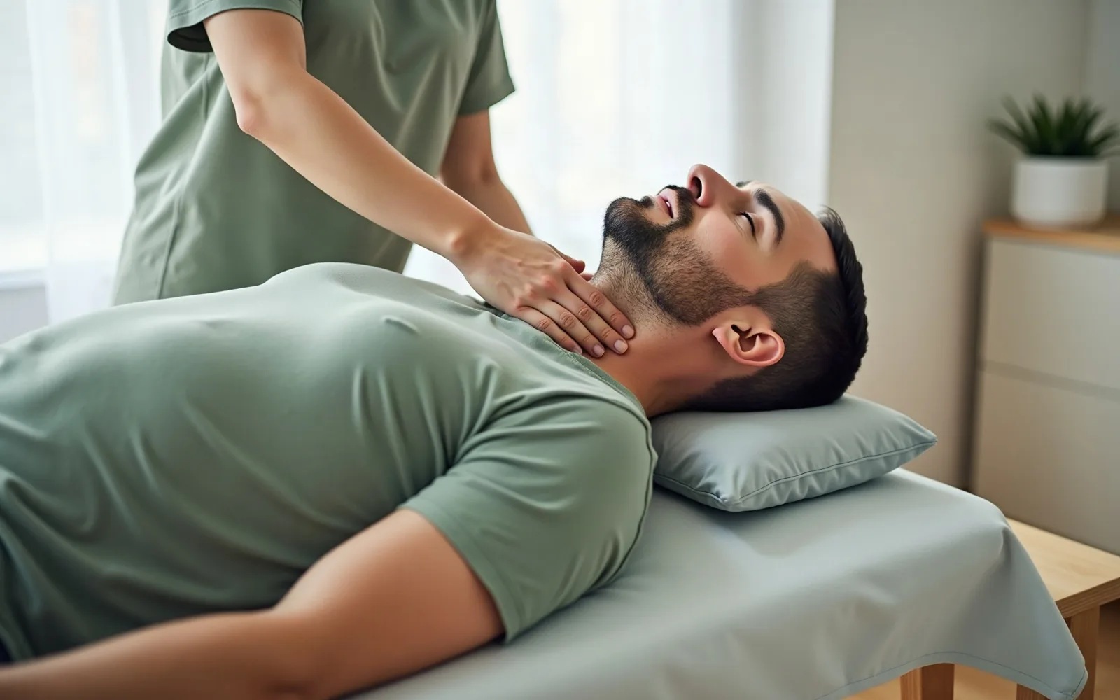 Mit KI erzeugt Nackenmassage in Rückenlage