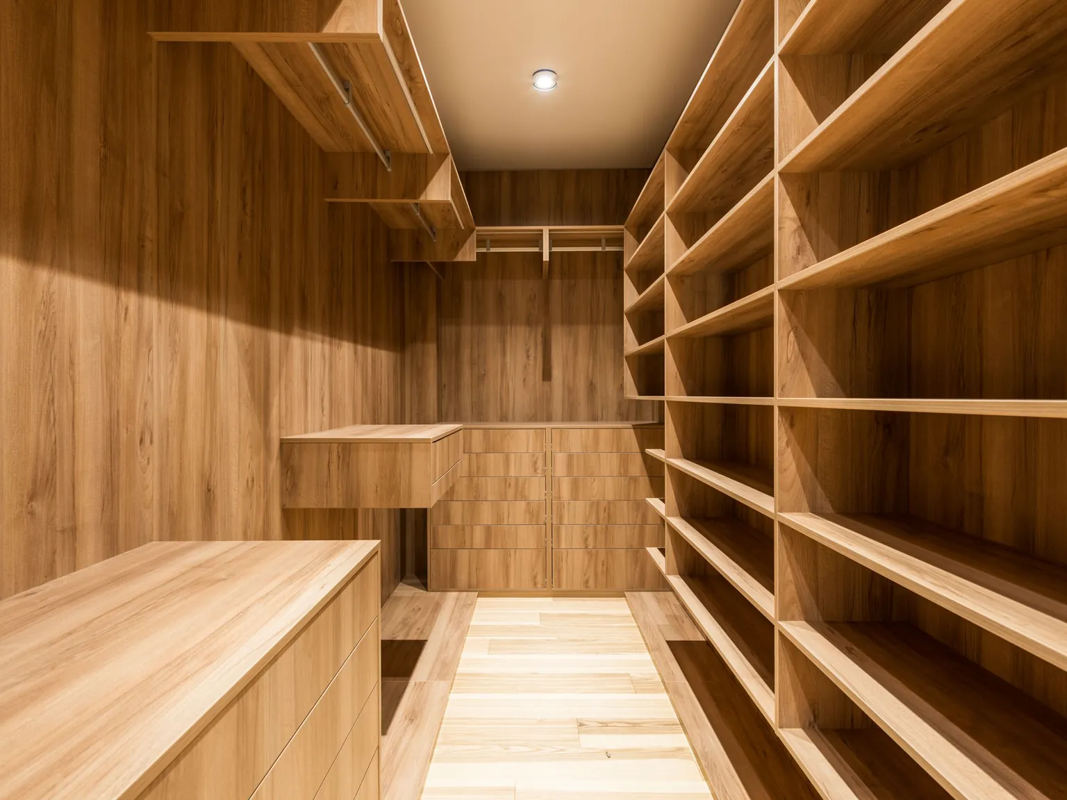 Walk-in wardrobe with open shelving
