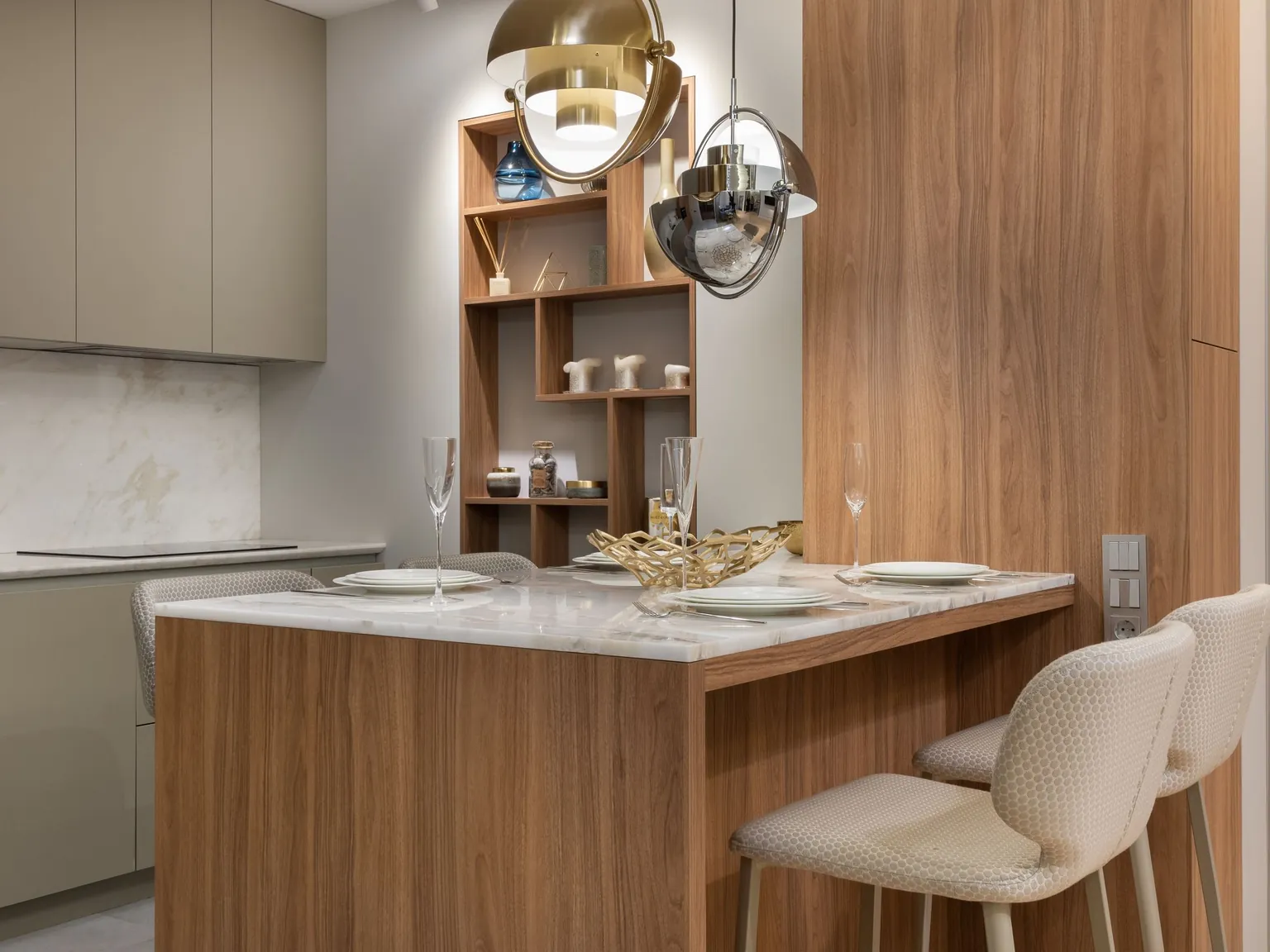 Kitchen island with wooden front