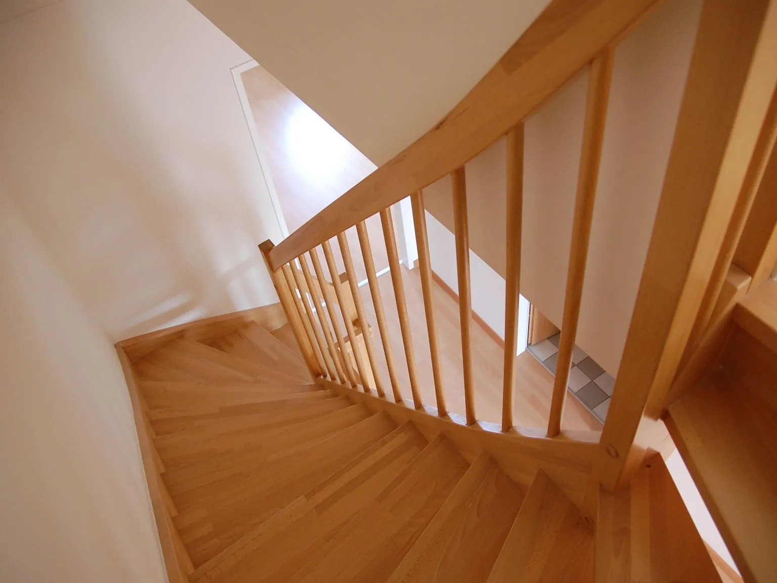 Renovated wooden staircase in a farmhouse