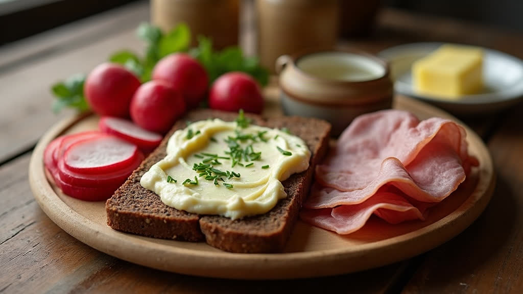 Bayerische Brotzeit auf dem Holztisch