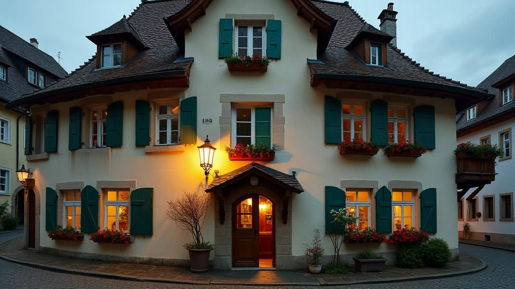 Mit KI erzeugt Das Haus von der Hauptstraße, Abendlicht
