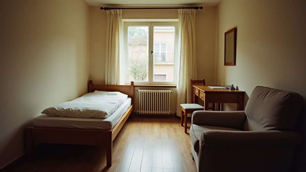 Mit KI erzeugt Ein Einzelzimmer zum Innenhof