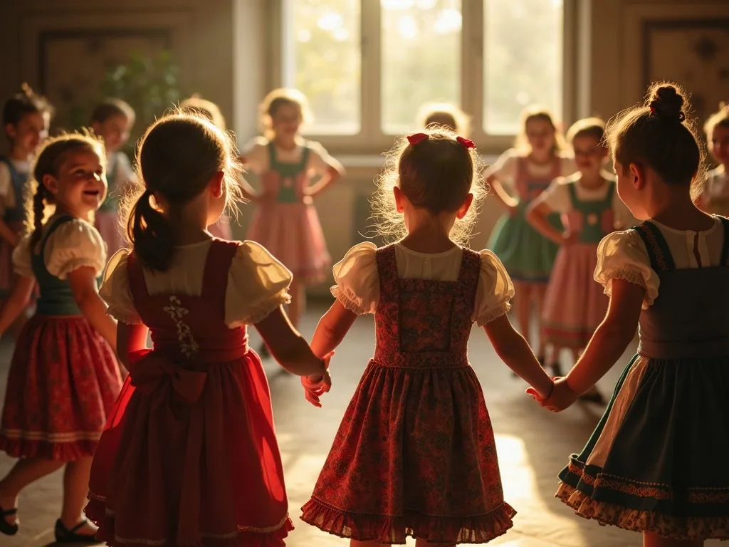 Mit KI erzeugt Kindergruppe beim Reigen